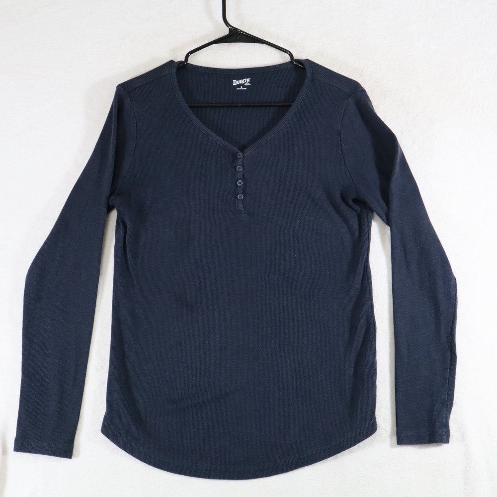 Duluth Trading Co. Men's Size S Navy Rib‑Knit Henley Shirt – Long Sleeve